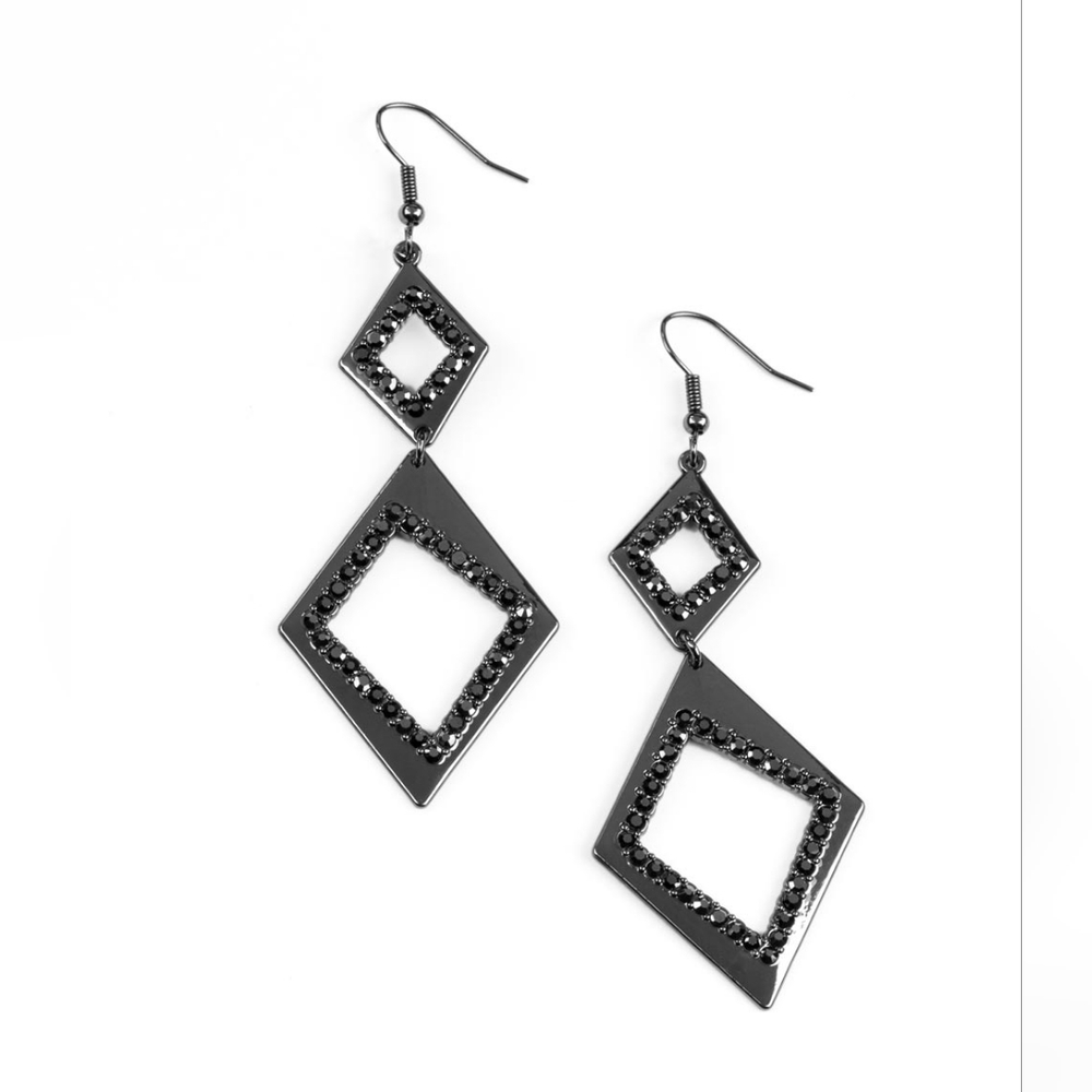 Deco Decoupage Black Earrings FISHHOOK Vintage